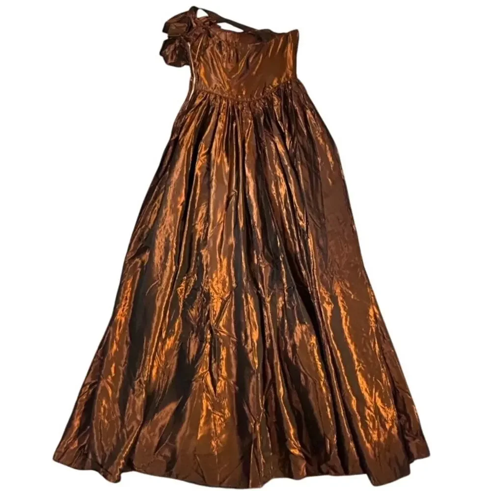 Vintage Fred Perlberg Dance Originals Copper Taffeta Ballgown One Shoulder SM
